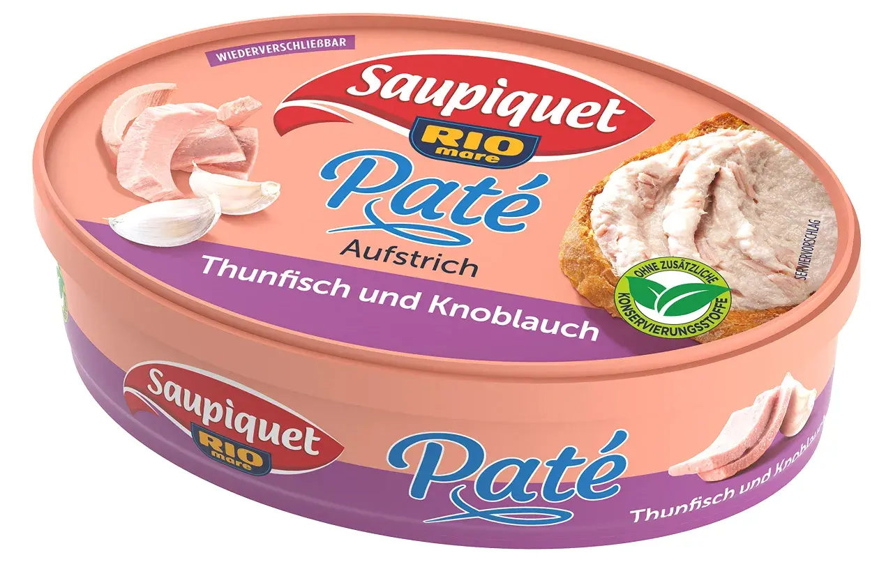 Saupiquet Paté Thunfisch und Knoblauch: Ein italienischer Brotaufstrich, der nach Meer und Knoblauch duftet.